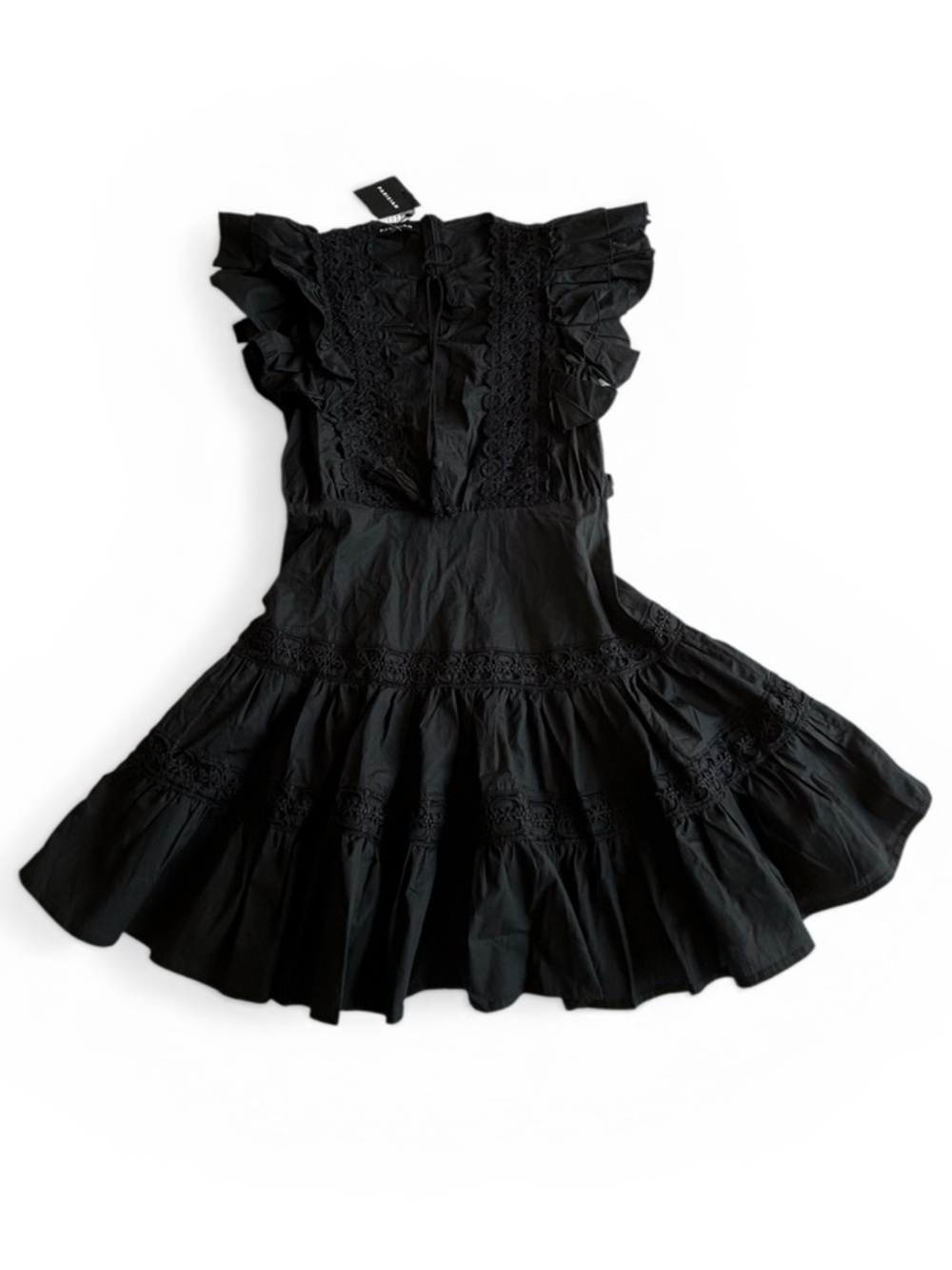 Parisian Works Black Lace Ruffle Fit-and-Flare Dress